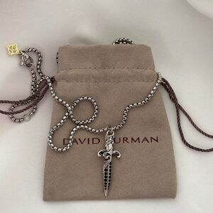 David Yurman Waves Dagger Amulet Pendant in Sterling Silver with Black Diamonds